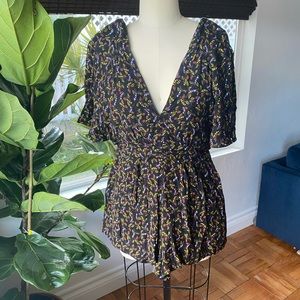 Free People Deep V, Open Back Romper